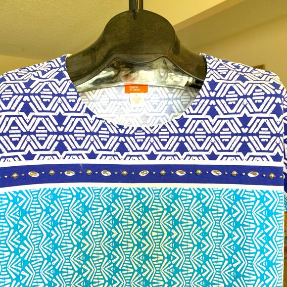 NWOT Hearts of Palm Navy and Aqua Embellished T-shirt size Large - Picture 4 of 5